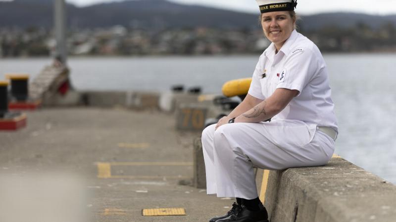 Leading Seaman Harriet Shepperd visited her home town of Hobart in HMAS Hobart, which supported the 184th Royal Hobart Regatta. Photo: Leading Seaman Daniel Goodman