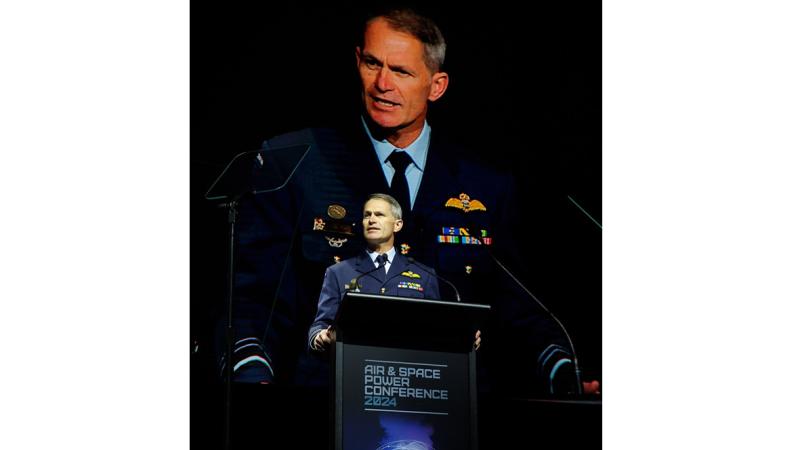 Chief of Air Force Air Marshal Robert Chipman addresses the 2024 Air and Space Power Conference at the National Convention Centre in Canberra. 