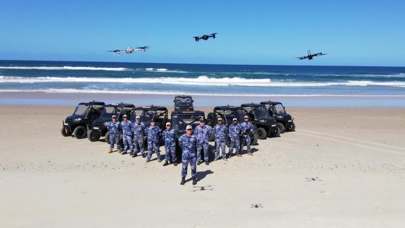 Participants of the first Air Force Test Ranges Squadron Defence Remote Pilot Licence Course, conducted at Evans Head, NSW, and led by Squadron Leader Martin Young.