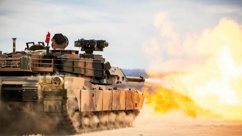 An Abrams M1A2 SEPv3 main battle tank during a live-fire serial.